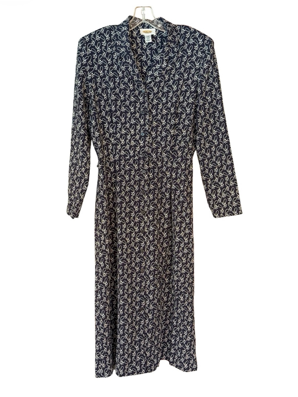 Vintage 90s Talbots Navy Paisley Button Front Maxi Dress Size 12 - Picture 2 of 3